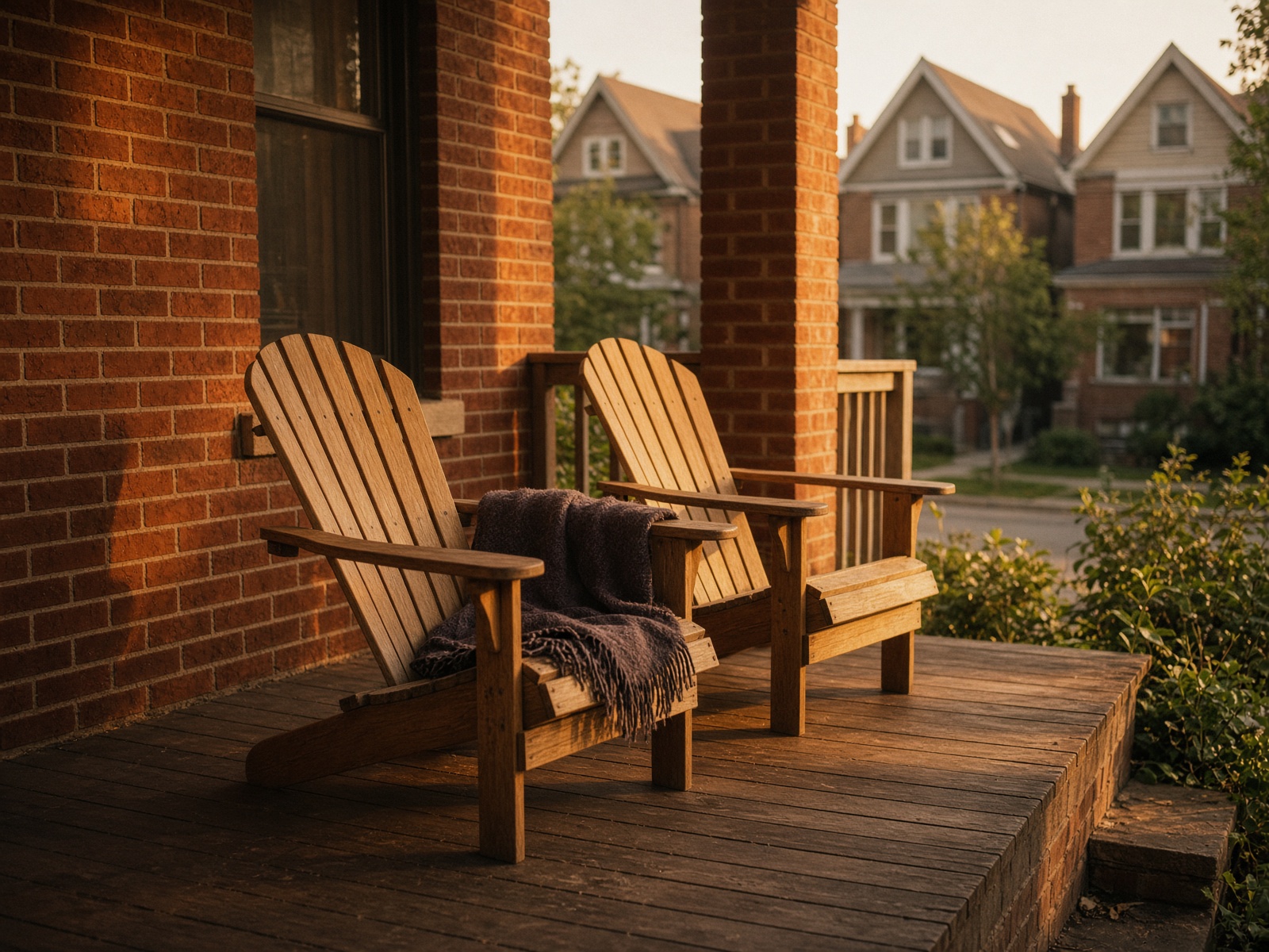 Front porch chairs at golden hour